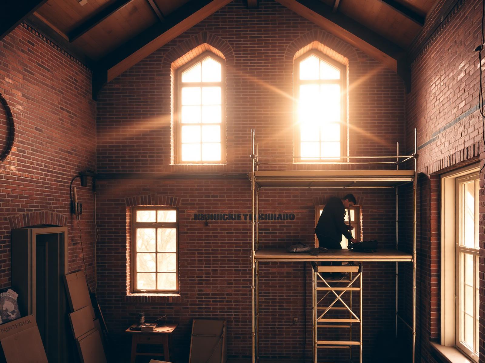 Chantier de rénovation dans une maison bruxelloise en briques
